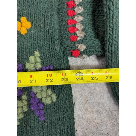 Vintage Rey Wear Wool Sweater Adult One Size Ecuador Knit Green Flower - Picture 5 of 6